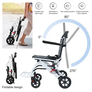 Fbiconsci (only 16lb) Super Lightweight Transport Wheelchair. Easy to Travel, Locking Hand Brakes, User-Friendly, Folding, Portable. for Adults or Child (up to 220lbs)