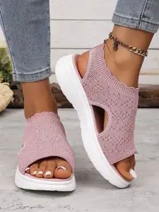 Women's Breathable Mesh Summer Sandals, Hollow Out Slip-On Chunky Sole Casual Shoes, New Arrival Comfortable Footwear for Women Daily Wear Sandals