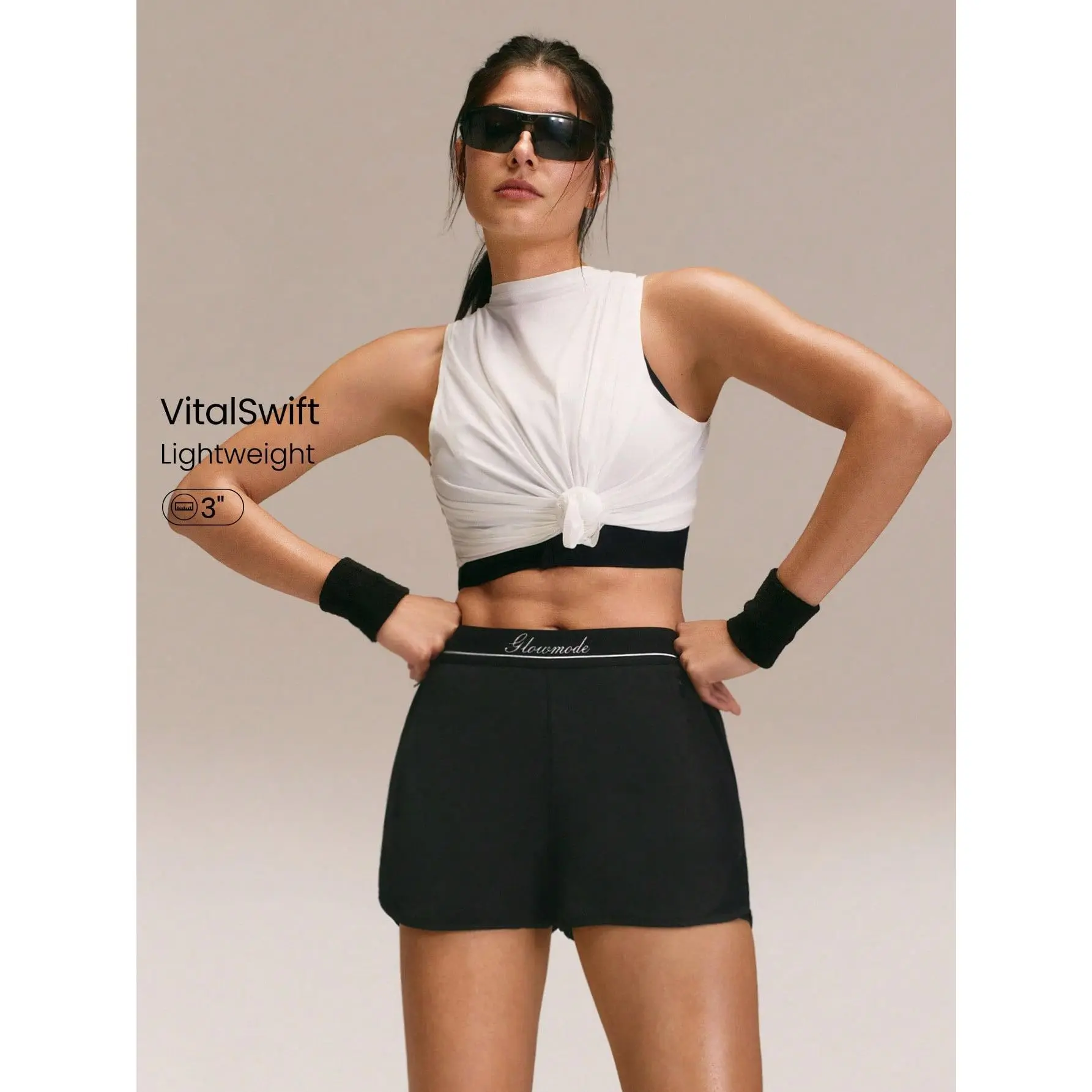 GLOWMODE 3.0'' VitalSwift Glow For Miles High-Waist Lightweight Quick-Dry Elastic Adjustable Drawstring Side Split Hem Reflective Strips Built-In Briefs Running Shorts Training Tennis Workout Daily Active Wear