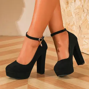 Women's Heel Pumps Fashion Design Round Toe 2025 New Arrival Party Shoes Oversized 4.92inch Thick Heels Platform Versatile Black Single Shoes