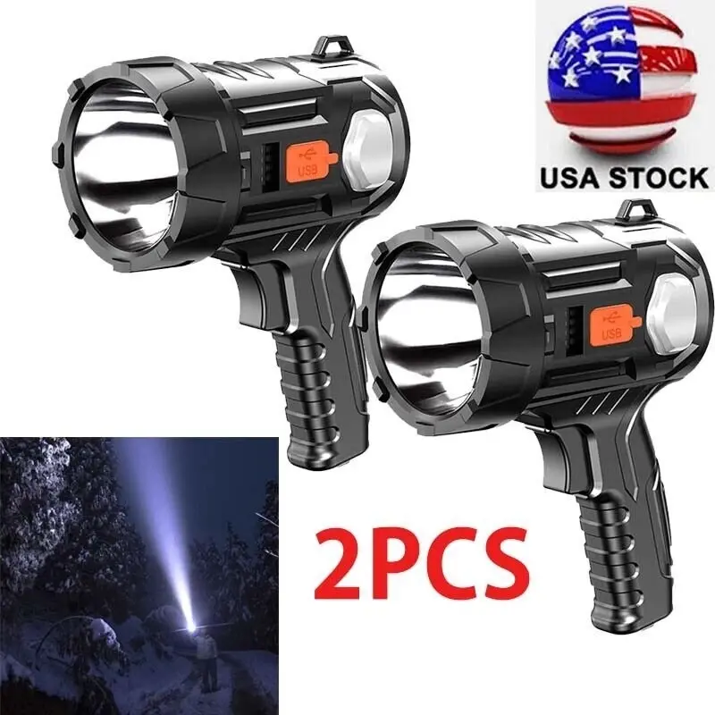 2PCS Rechargeable LED Flashlight Spotlight, Super Bright Handheld High Lumens Light with Intelligent Switch, Push Switch, IPX4 Waterproof, Long Range for Boat Camping