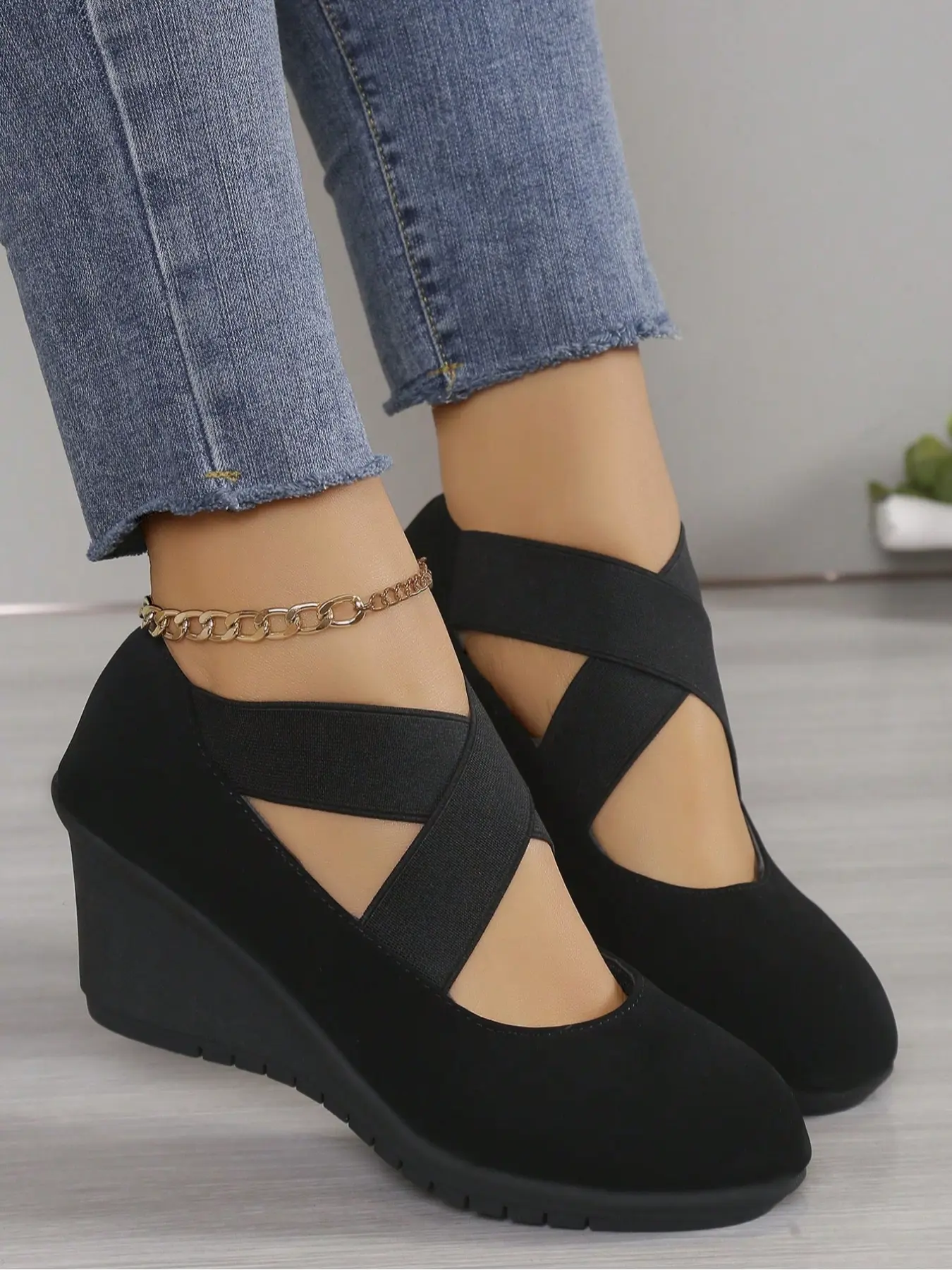 Women's High Heel Shoes, Spring & Fall Fashion, Strap Design, Large Size Available, Comfortable and Stylish Footwear, Platform Wedge Shoes, Ankle Strap Wedge, Wedge Heeled Shoes