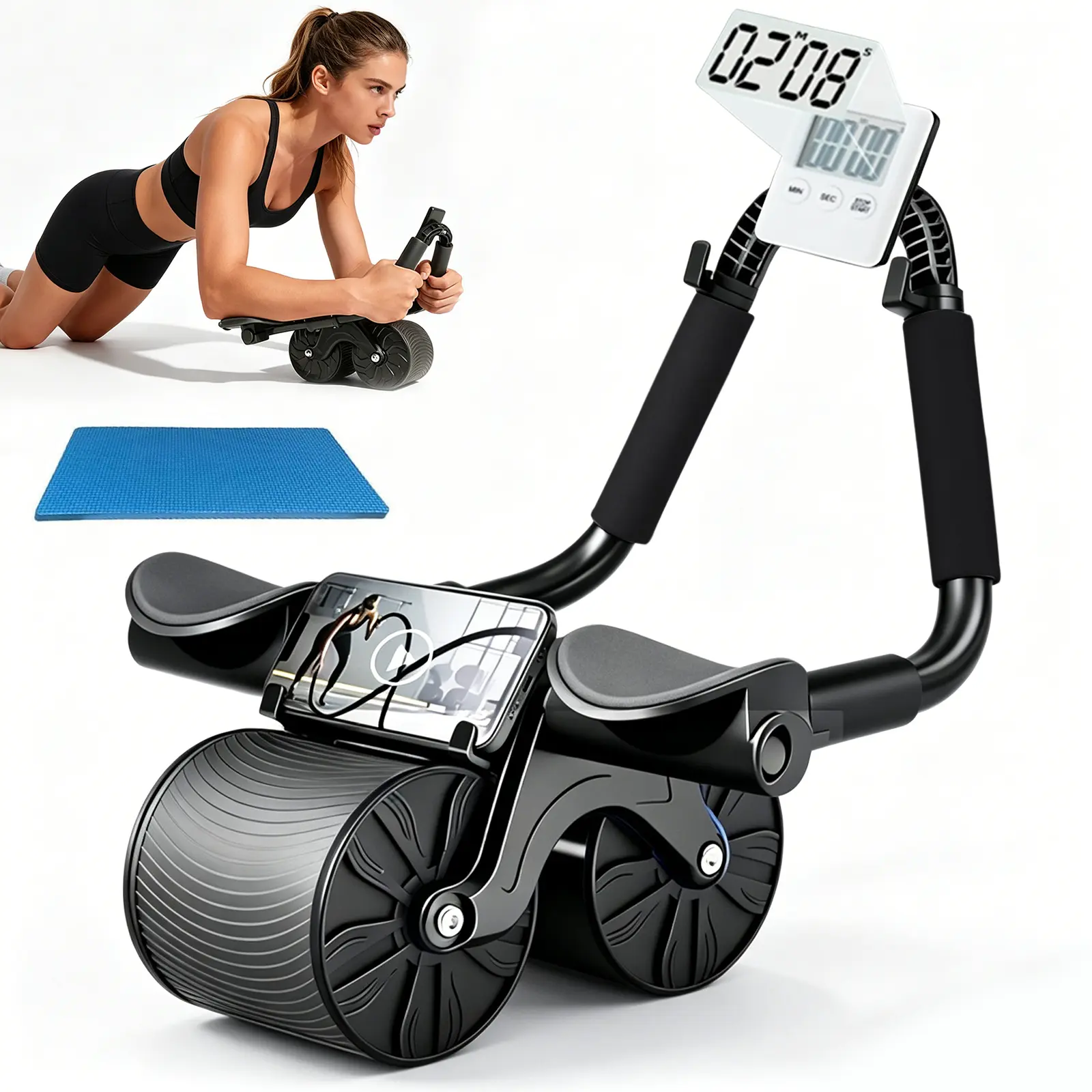 2026 Automatic Rebound Ab Roller Wheel - Ab Training Equipment, Abdominal Roller Machine, Stomach Workout Equipment with Timer, Knee Mat, Elbow Support - Practical Home Gym Gear for Adult Core Strength & Belly Toning