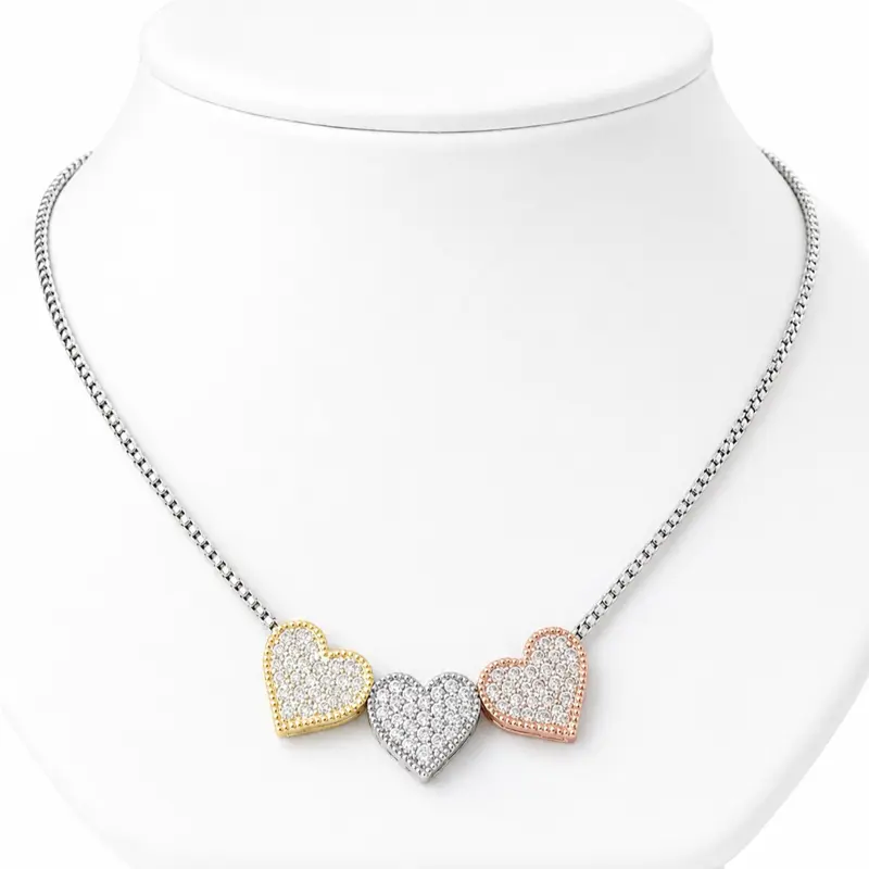 Triple Heart Mixed Metal Necklace