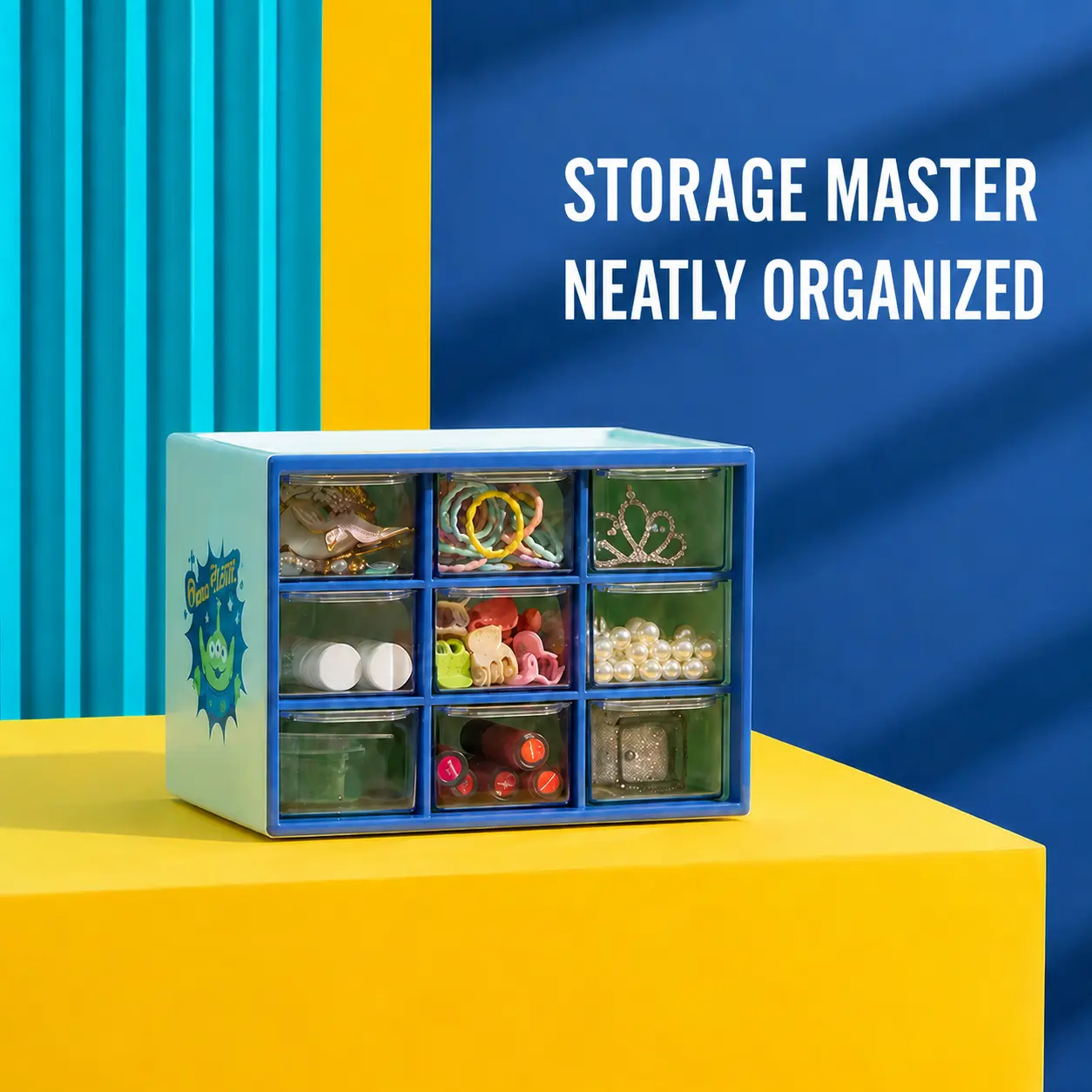 MINISO x Toy Story Alien Compact Multi-Drawer Organizer - Home Storage Box with Multi Compartments, Office Desk Organizer for Stationery, Pencil Holder, Desk Setup Aesthetic, Dorm Finds, All Ages Use (Ideal for Bathroom Makeup Hacks)