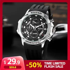 RONMAR Men's Chronometer Watch Quartz Steel Luxury Fashion Calendar Chronometer Watch Silicone Strap 3ATM Waterproof Men's Watch