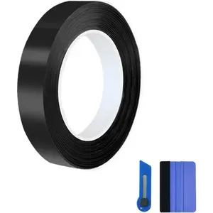 Gloss Black Vinyl Wrap Tape Roll, Self-Adhesive Black Out Chrome Delete Tape with Tool Kit Air Release Adhesive Detailing Wrap DIY  Door Sill Window Trim Edge Guard Protective(3cm x 30feet)