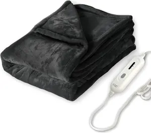 Electric Heated Blanket Throw, Super Cozy Soft 2-Layer Flannel 50" x 60" Heated Throw with 3 Heating Levels & 4 Hours Auto Off, Machine Washable, ETL&FCC Certified,  Office Use,Black