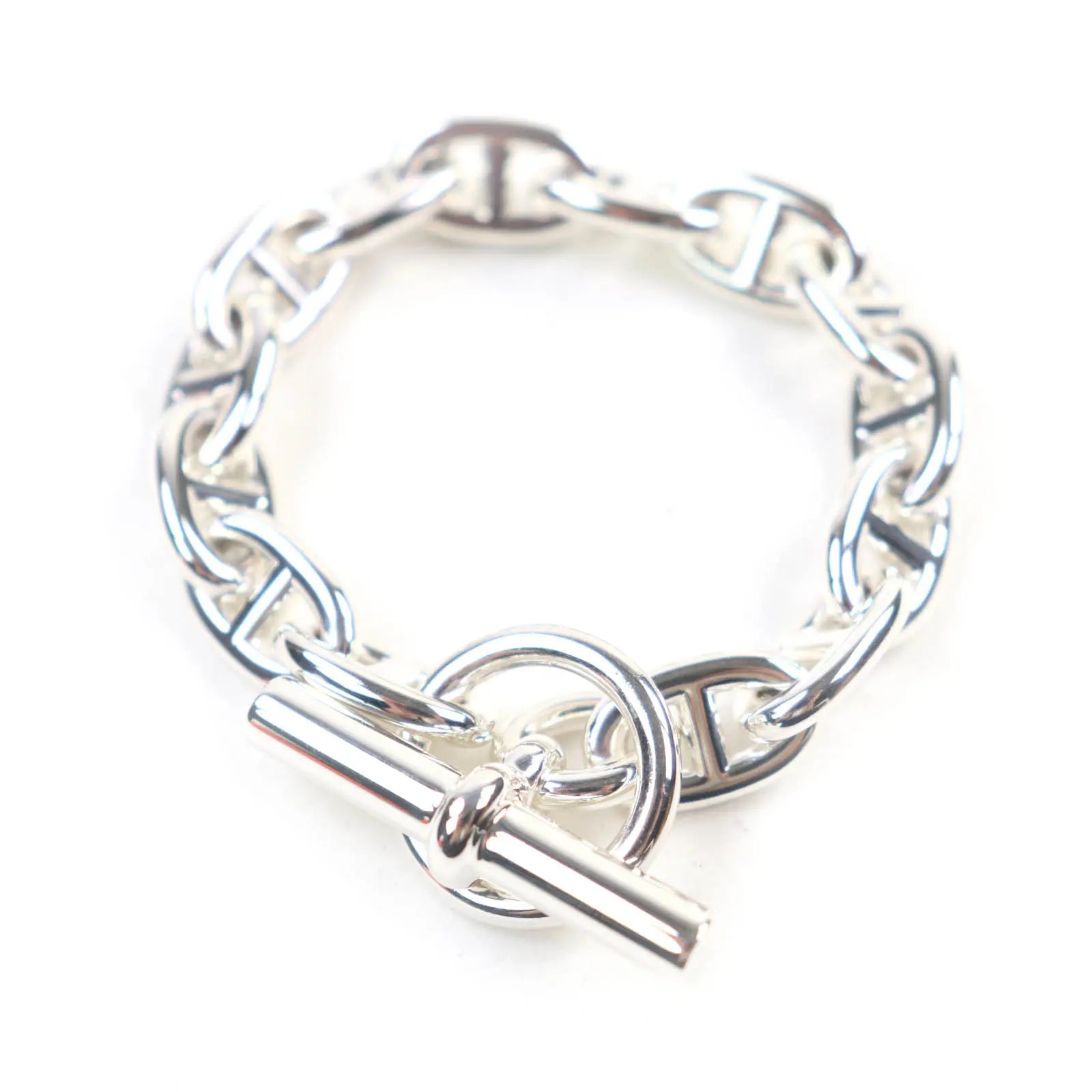 Pre-owned HERMÈS Sterling Silver 925 (Ag925) Small Leather Goods Hermes Chaine d'Ancre Silver Bracelet