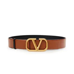 Pre-owned Valentino Garavani Leather Belt Reversible V Logo Brown Size 95