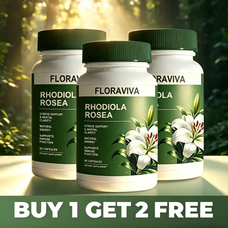 [BUY 1 GET 2 FREE] Floraviva Rhodiola Rosea 500mg Capsules, Natural Adaptogen Dietary Supplement, Supports Mental Focus & Healthy Stress Response, Non-GMO, 60 Capsules