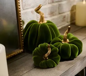 Set of 3 Flocked Pumpkins with Gold Stems by Valerie