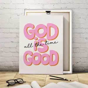 1 Count Wooden Framed Canvas, God Is Good All The Time Quote Wall Art Picture Retro Christian Typography Canvas Prints Paintings Jesus Poster Bible Art Decor Wall Art Decoration For Bedroom, Living Room, Or Office Framed