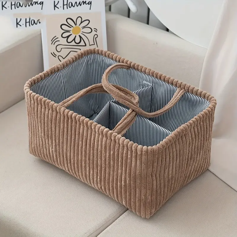 1-Piece Multi-Functional Storage Basket Mommy Bag Diaper Storage Basket Compartmentalized Storage Maternity Bag Large Capacity Diaper Bag Clothes & Toys Handheld Storage Basket