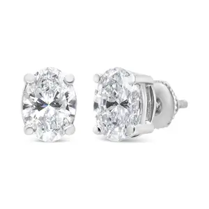 14K White Gold Lab Grown Oval Solitaire Diamond Stud Earrings (F-G