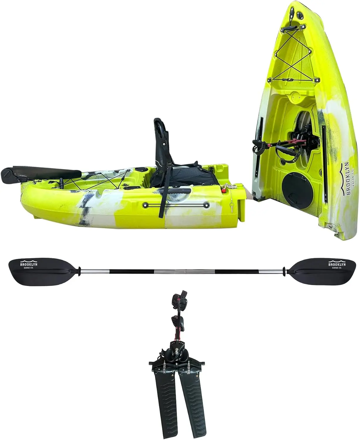 Brooklyn 9.0 Modular Pedal Kayak by BKC, Lightweight Sit-On-Top Modular Fishing & Recreation Kayak, Flipper Drive, Rudder Steering, 300 lb Capacity, Compact Two-Piece Design