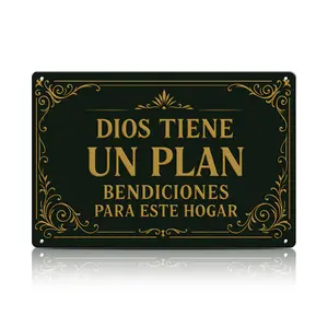 1pc 12×8inch “Dios Tiene un Plan – Bendiciones Para Este Hogar” Metal Wall Sign – Spanish Christian Tin Sign for Faith Home Décor, Living Room, Porch & Prayer Space