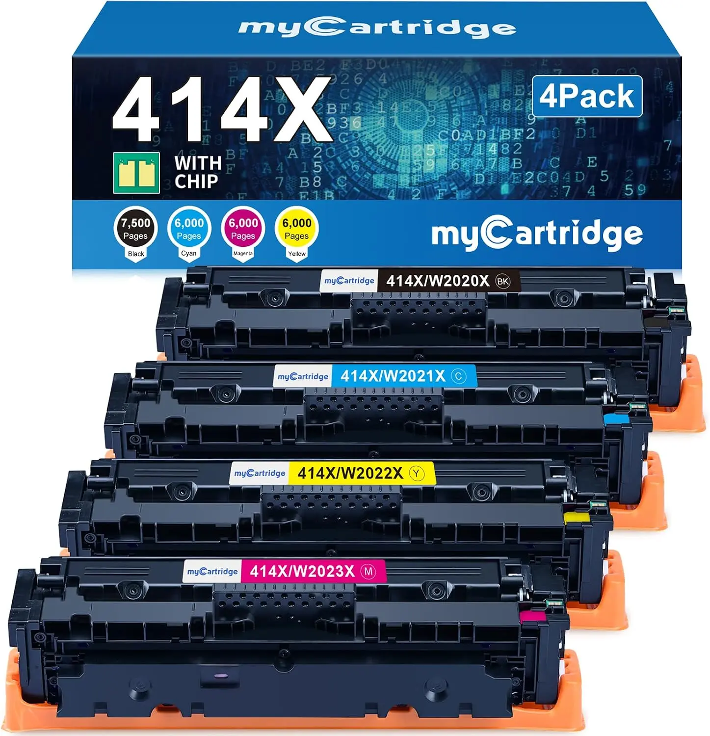 myCartridge Pre-Chipped 414X High-Yield Compatible Toner Cartridges, 4-Pack CMYK for HP M479fdw, 414X Pack, Business Users