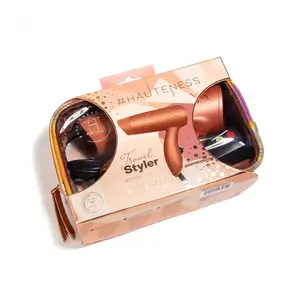 Mighty Mini Dryer (with Travel Bag Included) - Copper | Foldable Compact Blow Dryer with Ionic Technology & Metallic Soft-Touch Finish – Includes Lightweight Holographic Vinyl Travel Case - Professional Hair Styling Tools