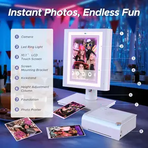 OHYEAHSPIN Portable Photo Booth: 10" Touch Screen with Built-in Printer & APP Control, LED Ring Light for Instant 4x6 Photos | WiFi & Remote Operation Included