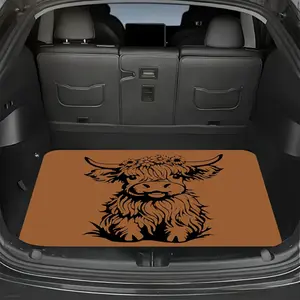 1pc Cute Highland Cow Print Car Trunk Mat - Soft Crystal Velvet, Easy-Clean Non-Slip PC Material, Durable & Stylish Car Interior Liner for All Models, Trunk Liner for Car, Vehicle Organization, Playful Design, Easyclean Surface, Car Accessory