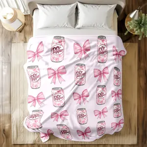 Dr Pepper & Pink Bow Printed Floral Bowknot Design Blanket - Super Soft & Skin - friendly, Long - Lasting & Quick - Drying, Machine Washable, Multi - Size for Bed, Sofa, Travel, Camping & Office Naps, Ideal Gift for Beverage Lovers & Girls
