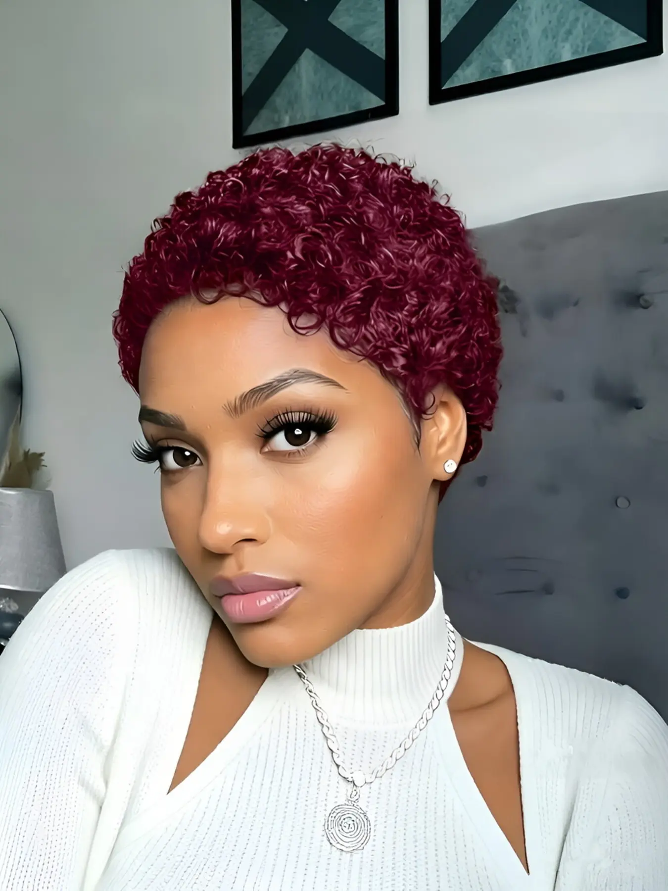 pixie cut human hair wigs for womendaily party cosplay gift use wig 99J burgundy natural black color short  afro curly human hair wig machine made