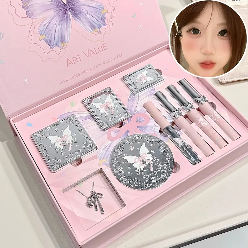 8-piece makeup set including eye shadow, powder blusher, highlighter, powder, mascara, velvet lip gloss, suitable for daily and party looks, full-face makeup kit Cosmetic Makeup Set Beauty Bundle Kit