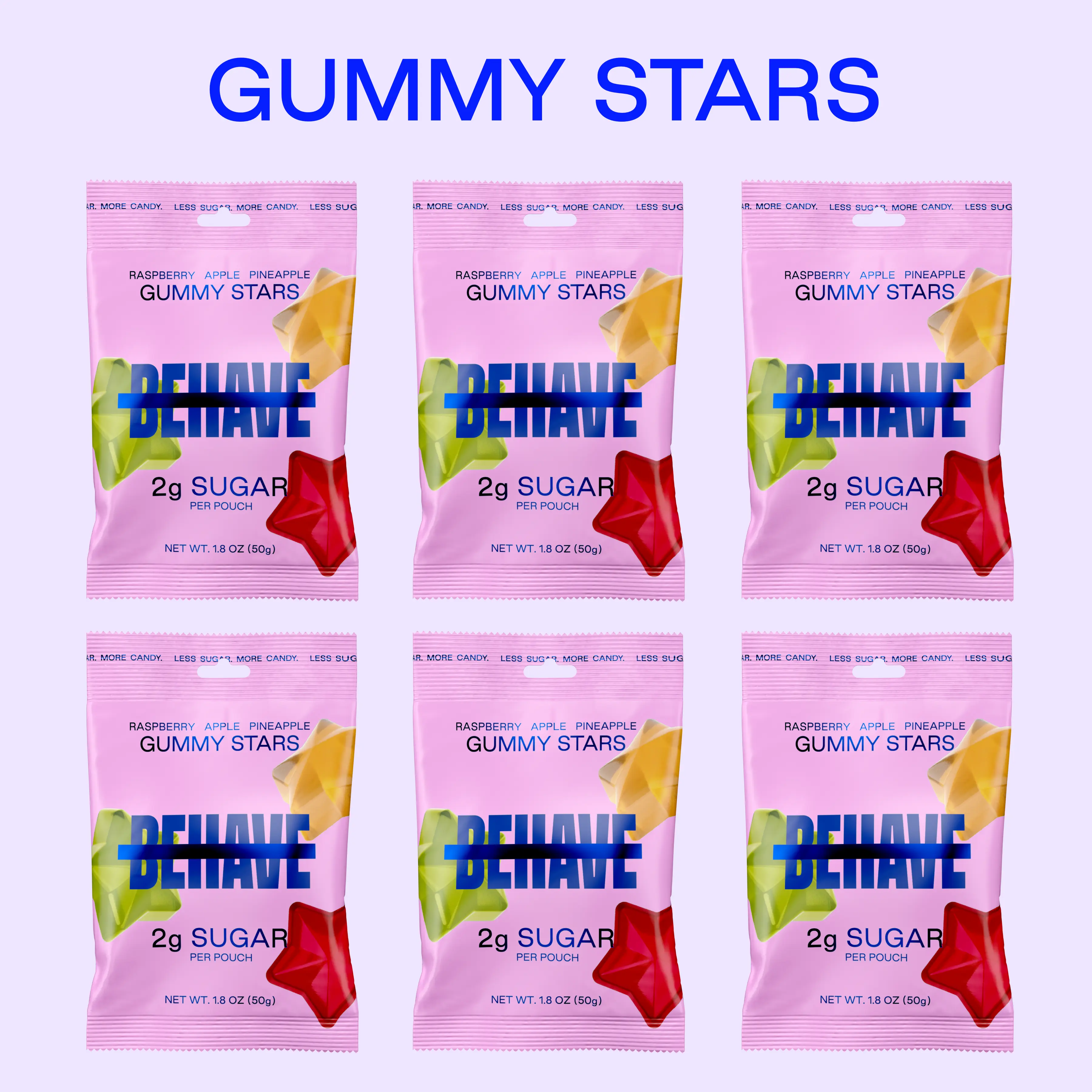 Low-Sugar Gummy Candy Stars (6-Pack) - Raspberry, Pineapple, & Apple Sweet Fruit Flavors - Low Net Carb, Low Calorie, High Fiber - Keto & Diabetic Friendly - Natural Flavoring