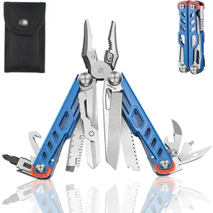 19 in 1 Multitool Pliers with , Stainless Steel Multi Tool with File,, Screwdrivers,Wire Cutters, Bottle Opener for , Camping, Hiking,Repair and  (Blue)