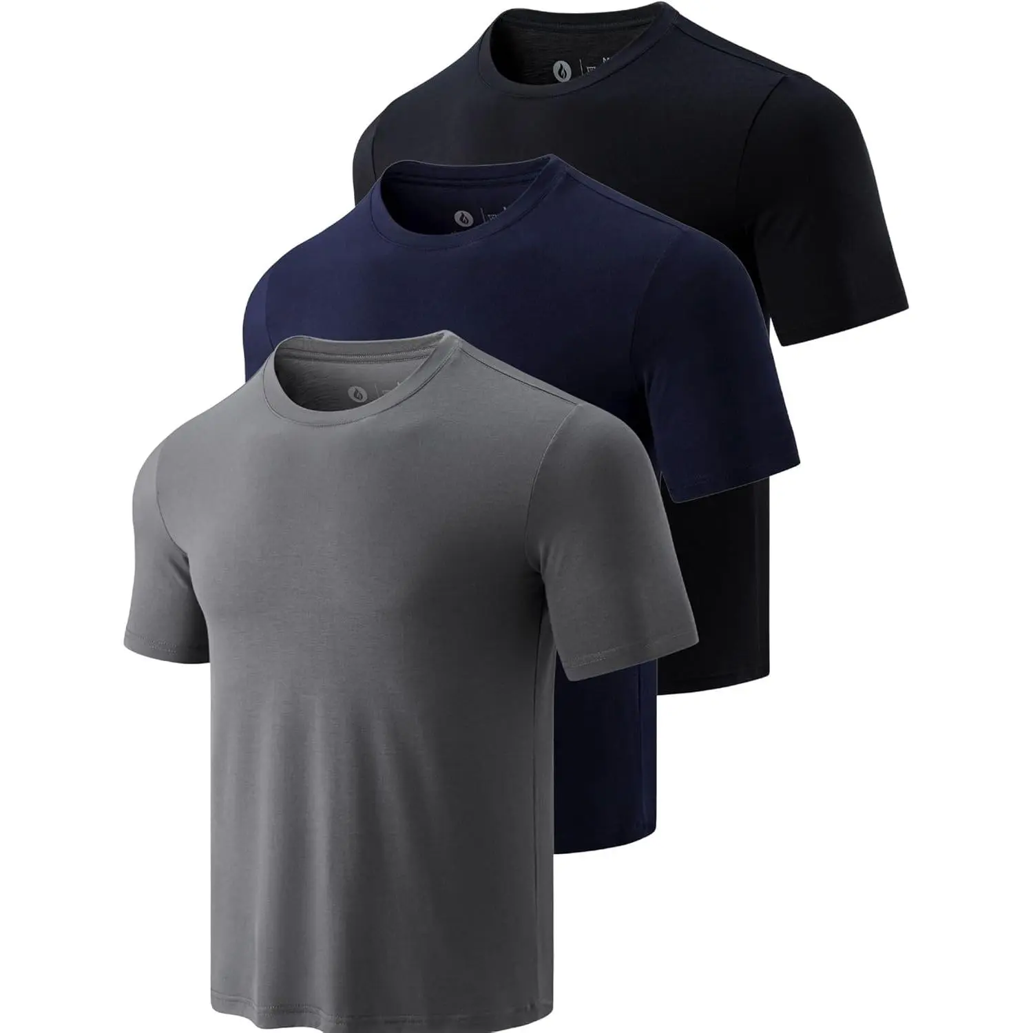 Men's 3-Pack Crew Neck T-Shirts, Ultra Soft Bamboo Viscose Fabric, Short Sleeve Casual Athletic Fit with Stay-Tuck Hem, Tshirt, Top, Shortsleeve, Sweat, Menswear, Classic, Plain, Tee, Breathable, Round Neck