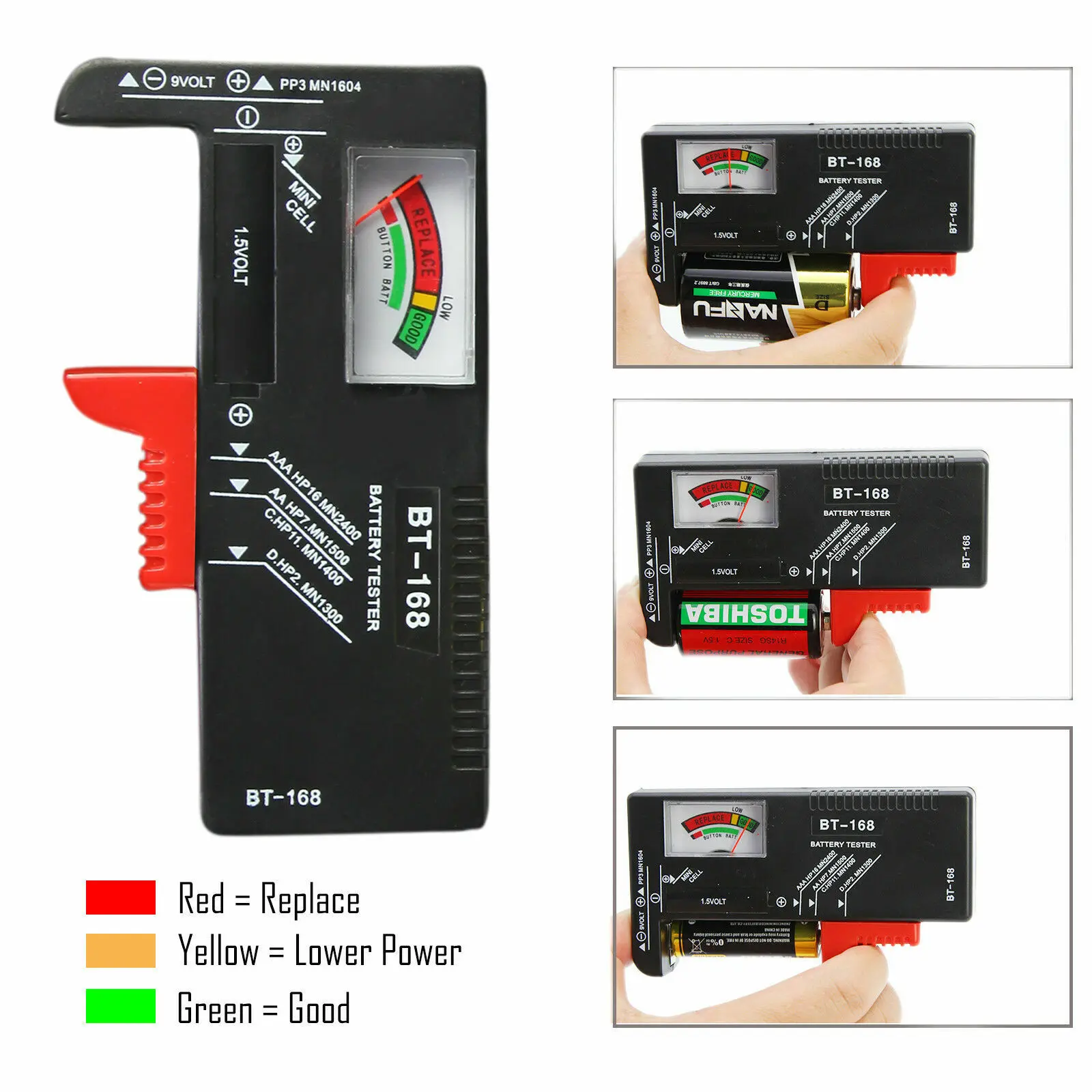 Battery Tester Checker Universal For AA AAA C D 9V 1.5V Button Cell Batteries