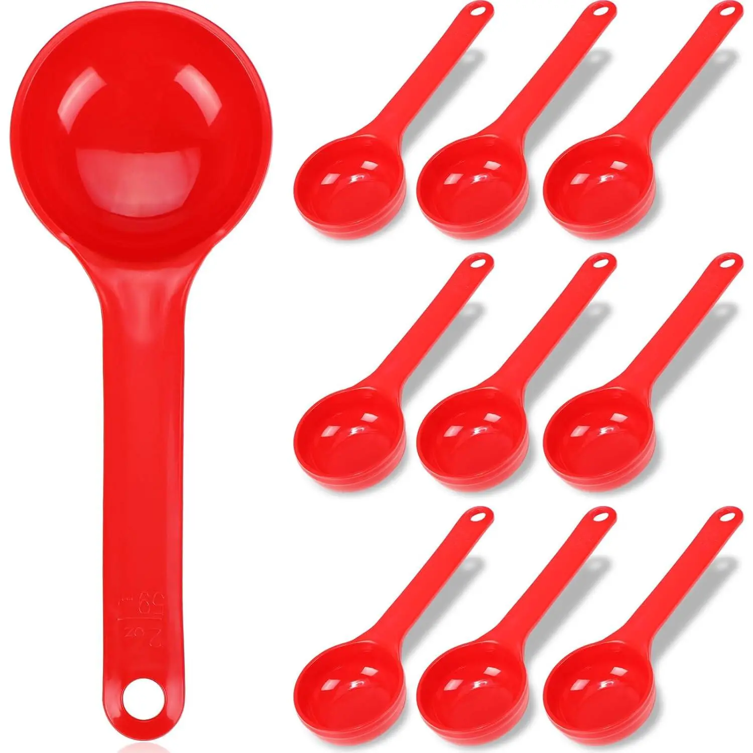 10 count FoodService Products Measure Spoon with Short Handle 2 Ounces Measuring Scoop Miser  Grade Solid Portion Control Spoon for Oatmeal Creatine Coffee Grains Spices, Powders Red