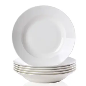 White 9 Inch Round Ceramic Porcelain Dinner Plates Set of 6, Stylish Circular Dinnerware for Family, Smooth Glaze Scratch Resistant, Microwave Oven Dishwasher Safe for Kitchen Serving & Dining