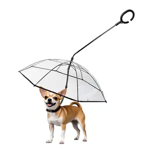 Dog Umbrella for Small Dogs, Clear Dog Umbrella Leash, Rainproof Waterproof, Doggy Walking Rain Umbrella with Adjustable Leash, Small Puppy Outdoor Rain Gear