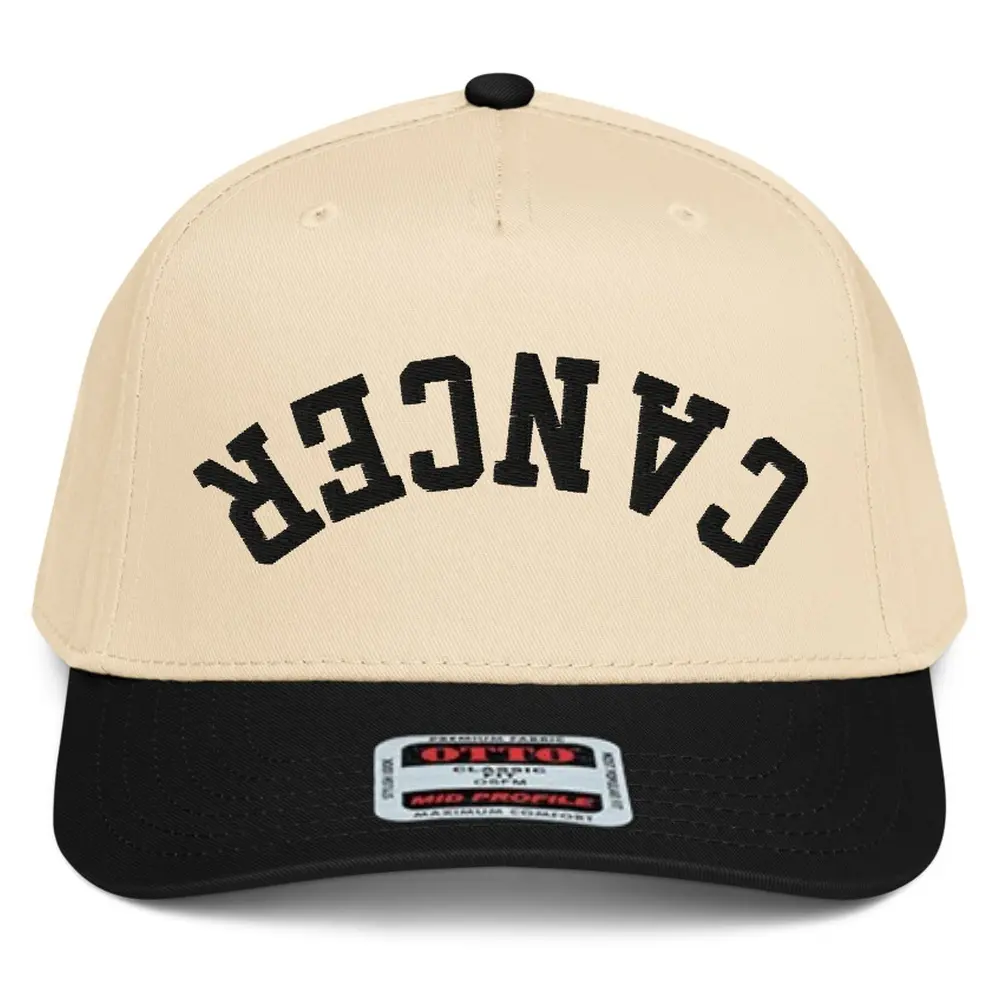 RIVEMUG NX1 Upside Down Cancer Embroidered 2 Tone Hat Mid Crown Curved Bill Snapback Cap for Men and Women