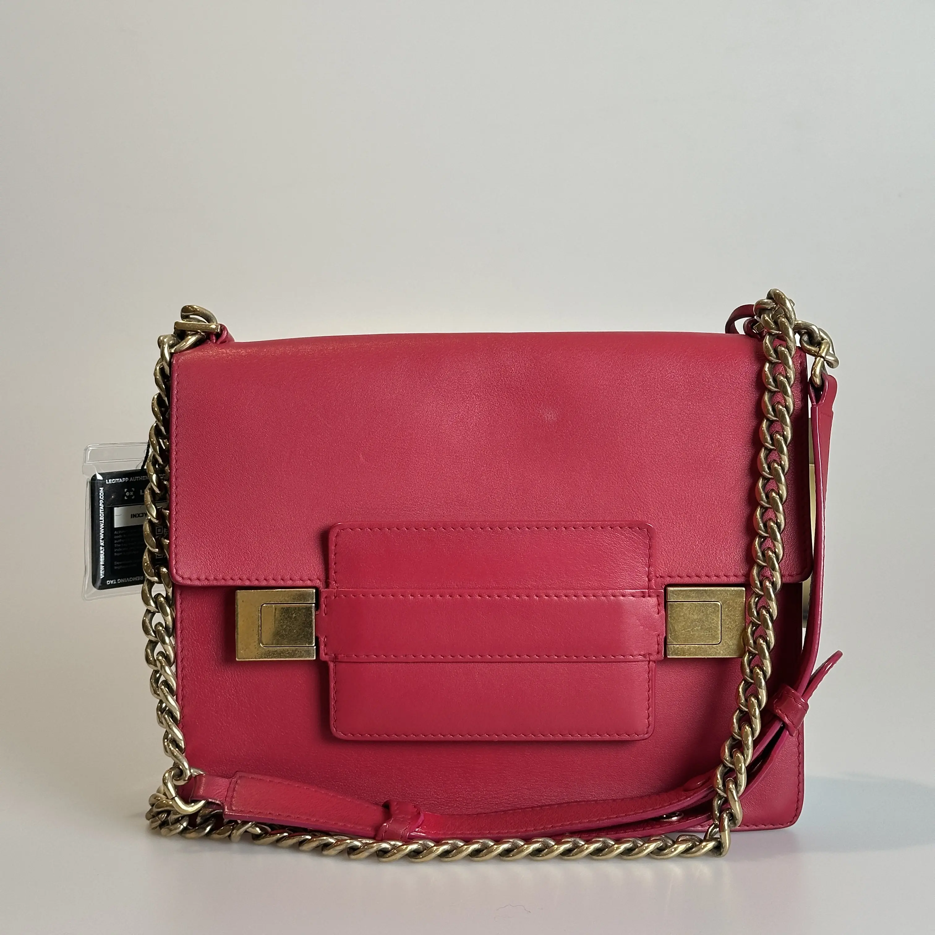 Pre-owned delvaux Calfskin Shoulder Bag Madame Fuchsia & Light Blue Gold Clasp 50131253