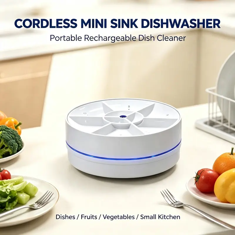 Cordless Mini Sink Dishwasher, 45kPa Vortex & Ultrasonic Dish Cleaner, Rechargeable No-Installation Portable Washing Machine for Dishes Fruits Vegetables, Perfect for Apartment Dorm RV Camping Small Kitchen