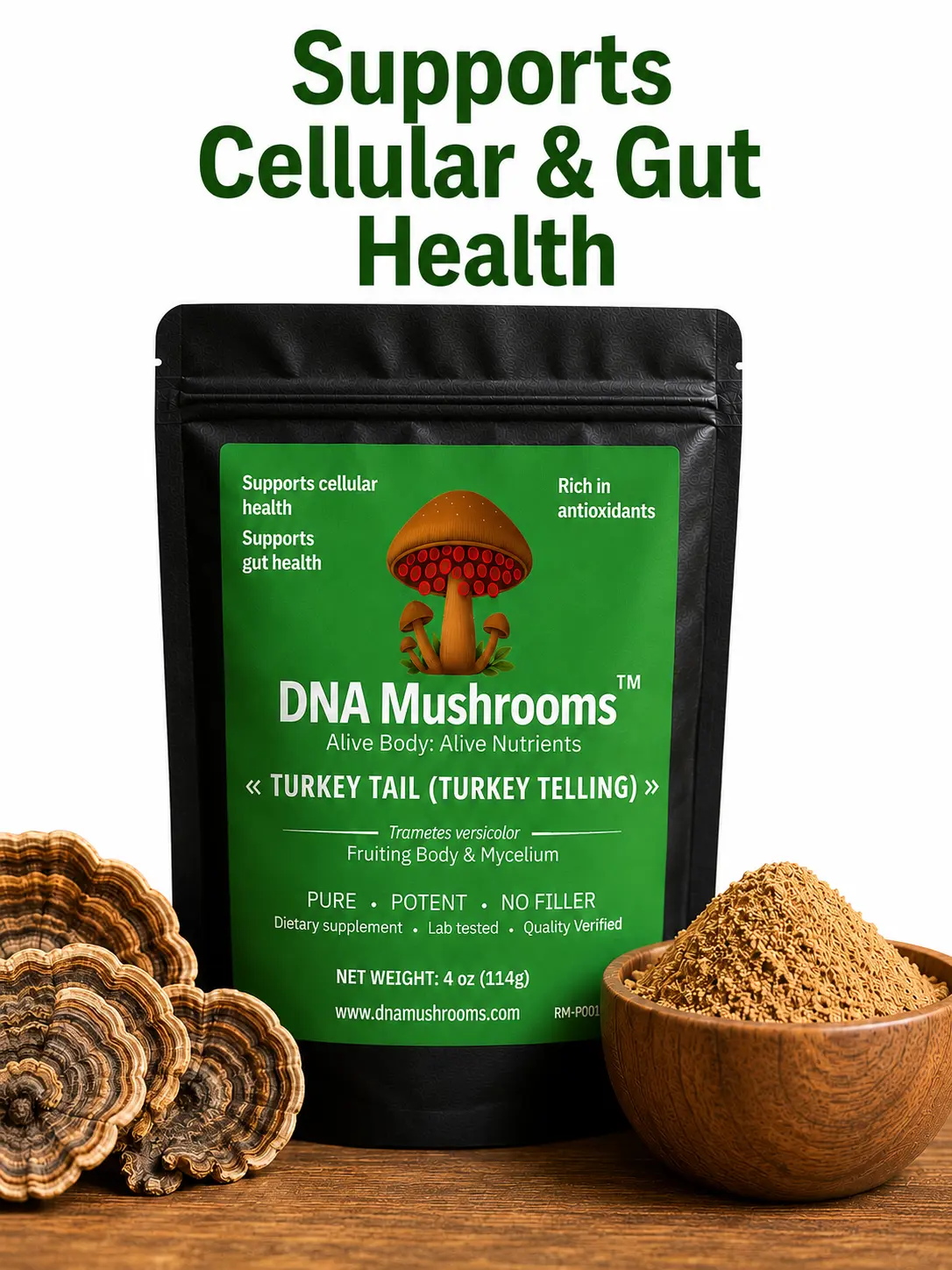 Organic Turkey Tail Mushroom Defense Antioxidants Nutritional Supplements - Dairy Free, Pure Ingredients, 24 Months Shelf Life, Gut Health Support, Immune Detox, Digestive & Lymphatic System Support, No Fillers, No Coffee, Immune Boost, Lab Tested