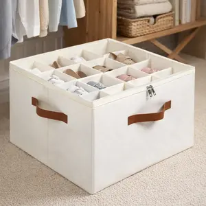 Shoe Storage Box for Closet, Large Capacity Fabric Shoe Organizer with Clear Dustproof Lid, 16 Compartments and Adjustable Dividers, Foldable Shoe Bin with Sturdy Handles, Dorm Room Essentials for Entryway Bedroom Closet Organization
