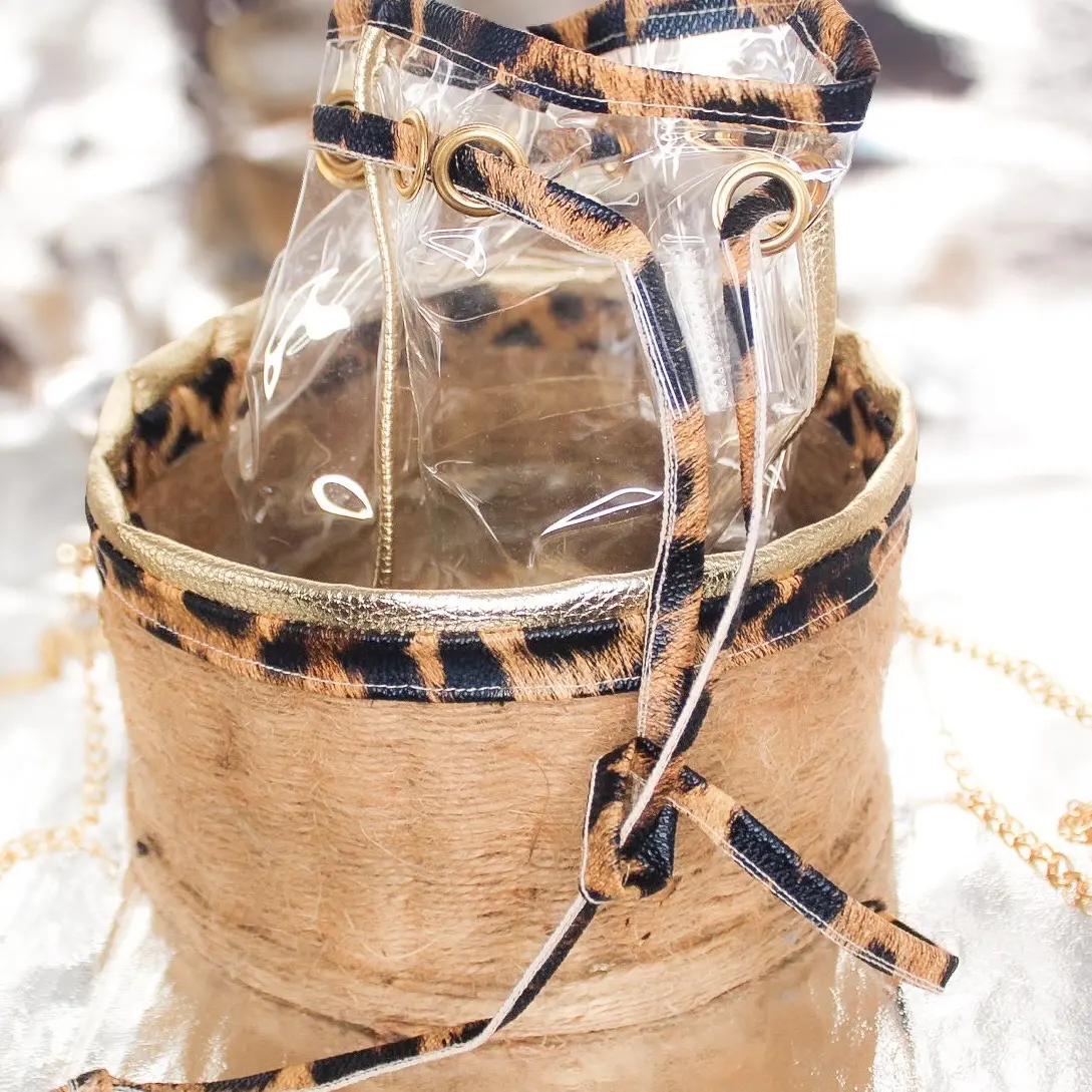 PrettyLeopardWicker Drawstring Bucket Purse