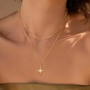 VENOCO Dainty Sewyer Layered Gold Necklaces for Women 14K Gold Plated Layered Necklace Set Gold Layering Necklace Set Stacklable Chain Necklace Trendy Jewelry