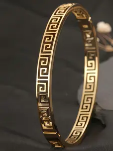 Women's Vintage Bohemian Greek Key Stainless Steel Bracelet, Elegant Minimalist Bangle, Casual Daily Wear, Holiday Gift, Plain Pattern, Silicone Material