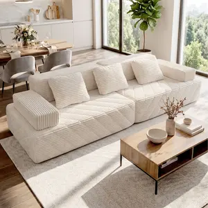 [SummerVibes] ] 126inch segmented bonessless couch bed. Compact frameless corduroy fabric, multifunctional floor sofa for cozy reading nooks and guest spaces, ergonomic design, shipped as a two-piece set sectional outdoorfun oversized