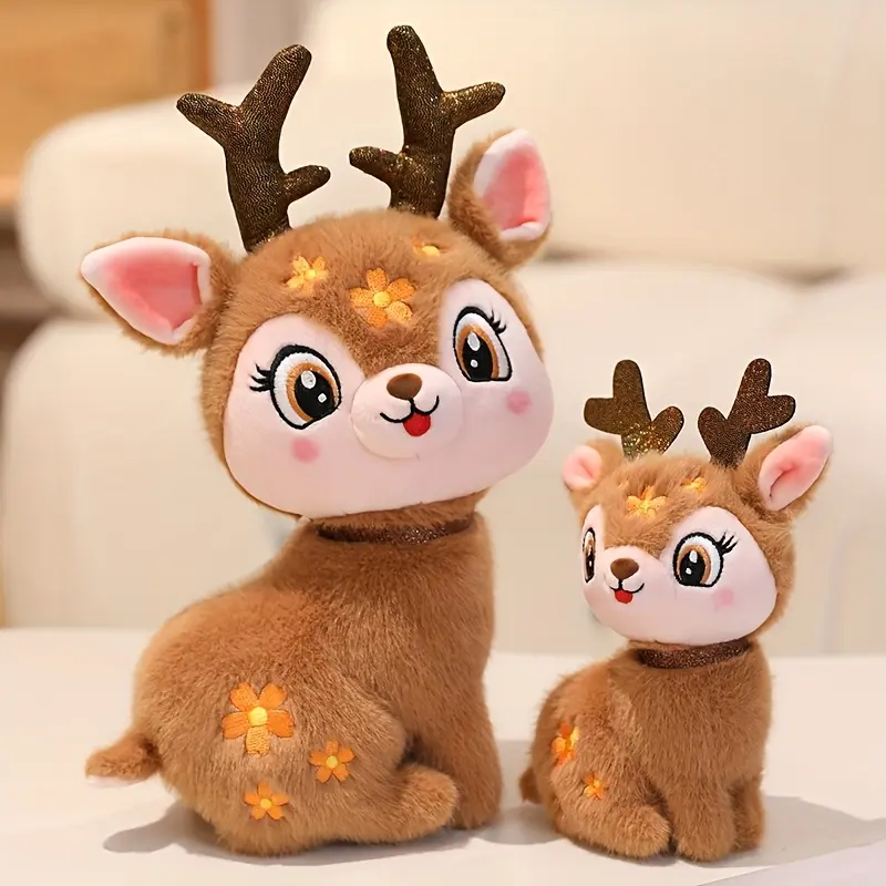 30cm/11. 81in Starry Sika Deer Plush Toy - Soft Brown Reindeer Elk with Golden Antlers & Floral Accents, Upscale Delicate Polyester Stuffed Animal, Perfect for Birthday, Easter, Valentine'S Day Gift, Stuffed Animal Toy, Festive Decoration, Whimsical Desig