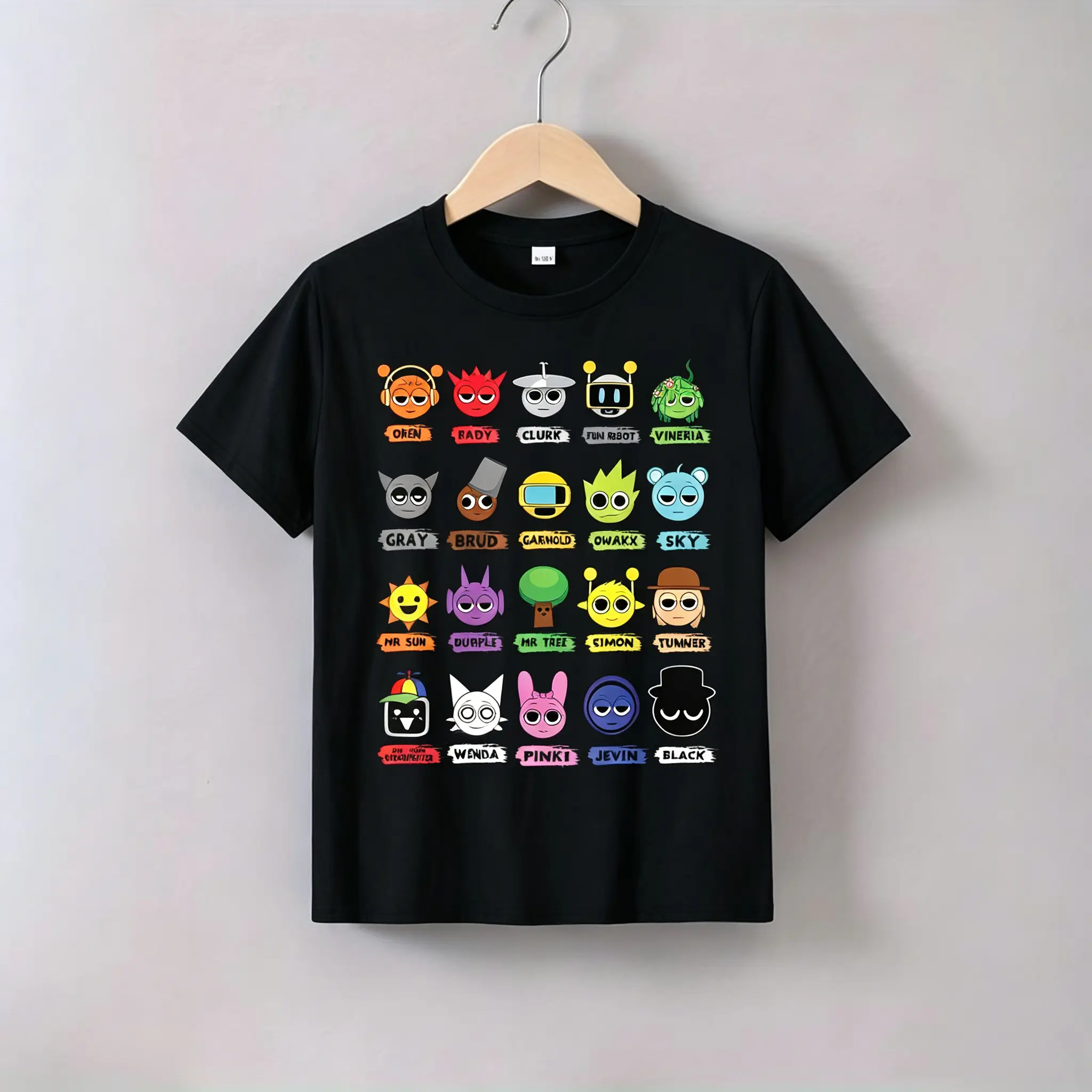 Sprunki Youngsters' Colorful Cartoon Character T‑Shirt, Breathable Quick‑Drying Cotton Short Sleeve Crew Neck Tee, Skin‑Friendly Casual Daily Outdoor Apparel, Perfect Children's Day Gift for Kids Ages 3+