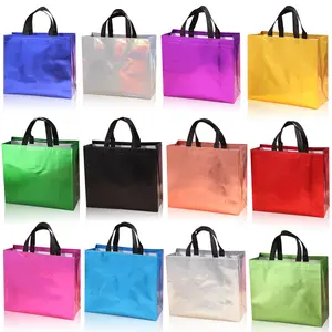 Colorful Reusable Non-woven Fabric Gift Bag, 12pcs/set Gift Wrapping Bag with Handle, Gift Packaging Supplies for Wedding & Birthday & Party