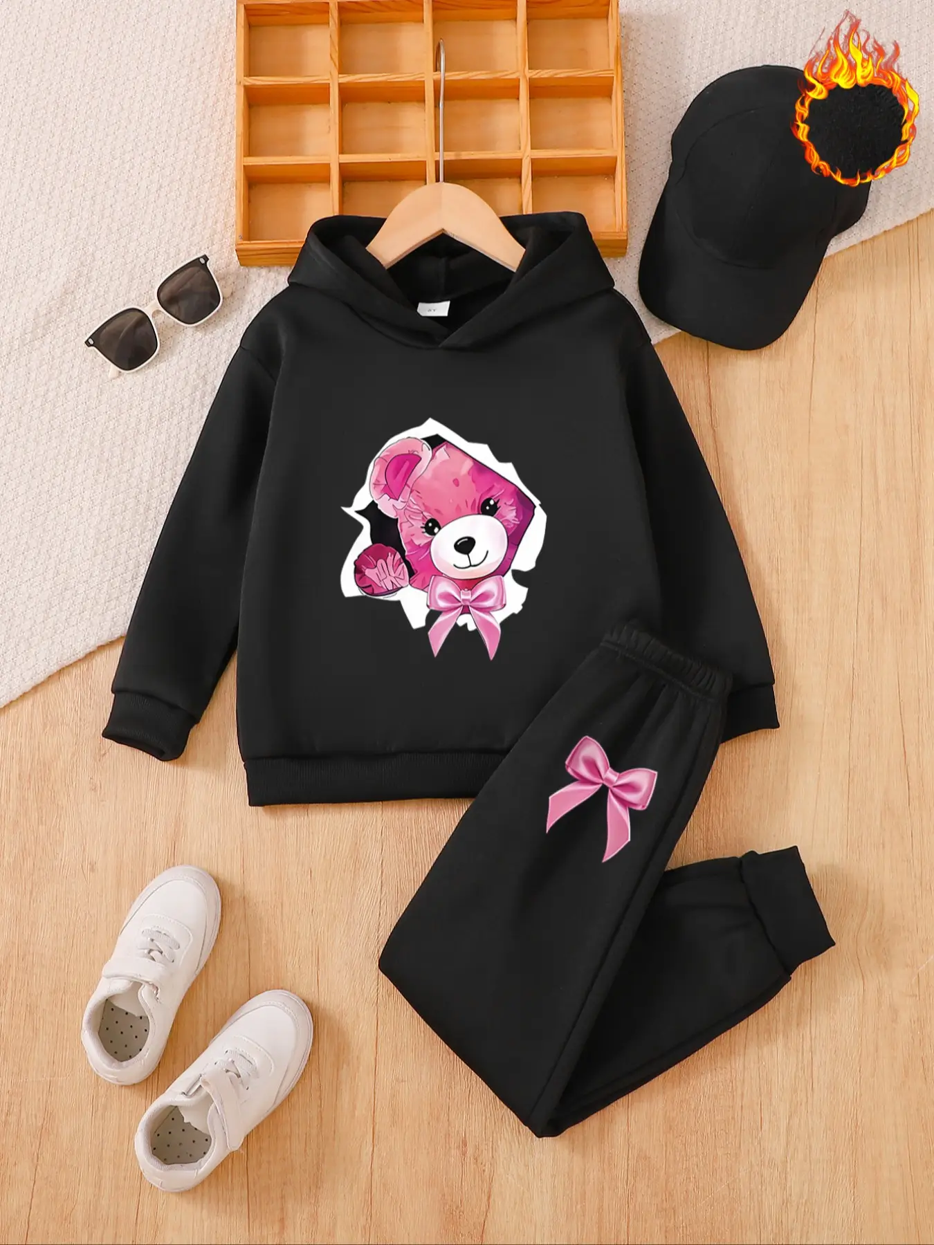 Cute Long Sleeve Girls' Casual Fitted Top, Thick Fabric for Fall & Winter, Stylish Kids Clothing for Daily Wear, Graphic Hoodie