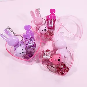 Valentine's Day Heart Lip Gloss Gift Set, 3pcs Mini Cream Bottle, Color Changing Lip Honey, Transparent Bear Mirror Oil, Cute Bunny Matte Lipstick, Lip Makeup Kit