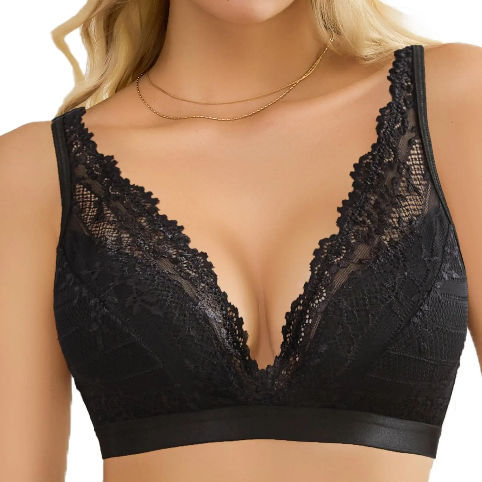 Avidlove Lace Bralette for Women Deep V Neck Wireless Bralette Plunge Unpadded Bras Everyday Bra